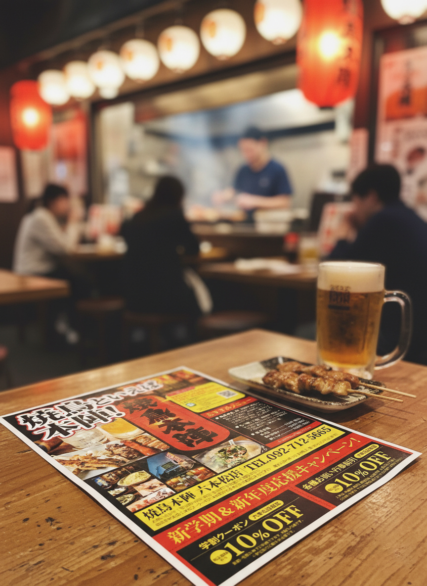焼鳥本陣六本松店チラシ